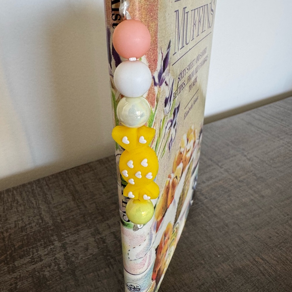 Yellow & Peach Candy Wrapper Bookmark with Heart Design - NWOT